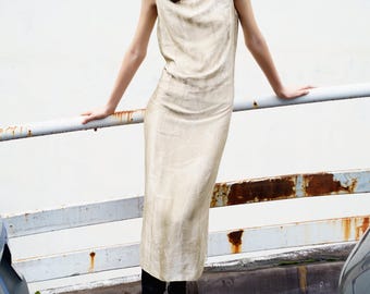 Maison Martin Margiela fall/winter 2001 champagne viscose midi dress sleeveless (S/M)