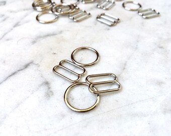 4 pieces – 12mm – of Silver plated bra rings & sliders – for bra and swimwear making