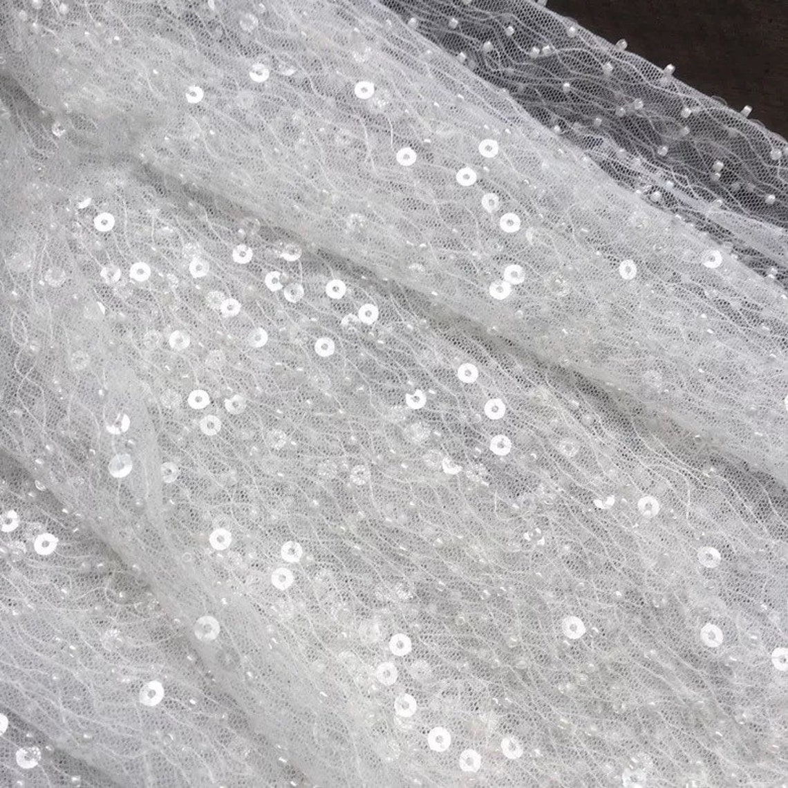 Soft Ivory Embroidered Tulle With Beads and Sequins Tulle Etsy UK