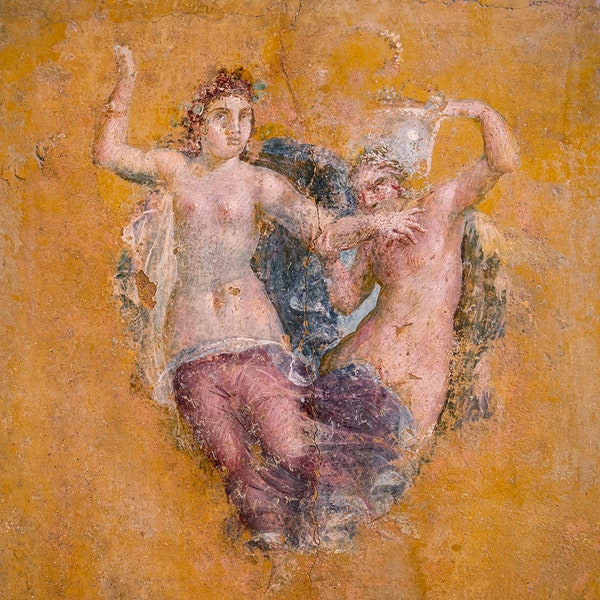 Photography, Roman, fresco, mural, Pompeii, Italy, canvas, metal