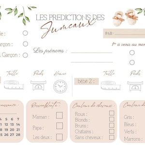 Lot de 6 Cartes de prédictions Jumeaux- Pronostics bébé - Jeu Baby Shower Gender Reveal imagem 7