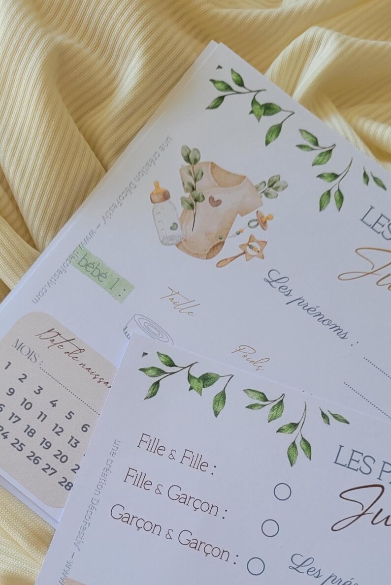 Lot de 6 Cartes de prédictions Jumeaux- Pronostics bébé - Jeu Baby Shower Gender Reveal imagem 9