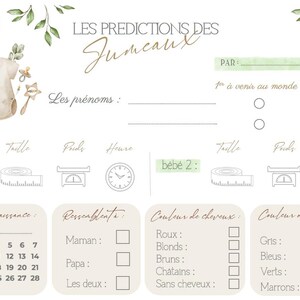 Lot de 6 Cartes de prédictions Jumeaux- Pronostics bébé - Jeu Baby Shower Gender Reveal imagem 5