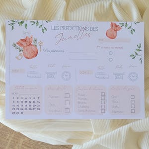 Lot de 6 Cartes de prédictions Jumeaux- Pronostics bébé - Jeu Baby Shower Gender Reveal imagem 2