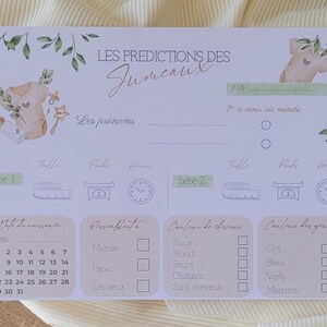 Lot de 6 Cartes de prédictions Jumeaux- Pronostics bébé - Jeu Baby Shower Gender Reveal imagem 3