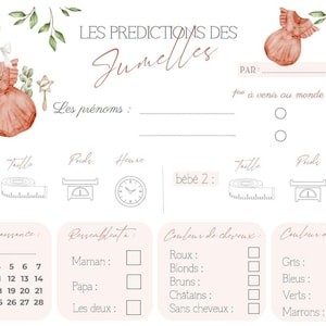 Lot de 6 Cartes de prédictions Jumeaux- Pronostics bébé - Jeu Baby Shower Gender Reveal imagem 6