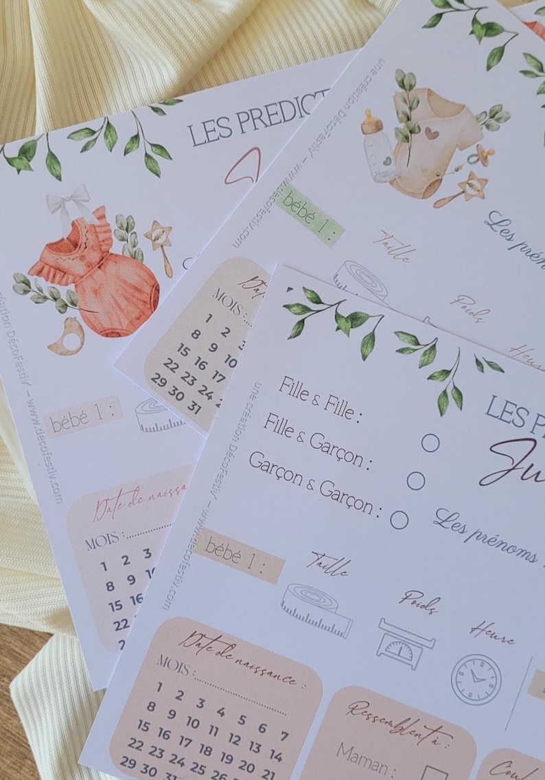 Lot de 6 Cartes de prédictions Jumeaux- Pronostics bébé - Jeu Baby Shower Gender Reveal imagem 8