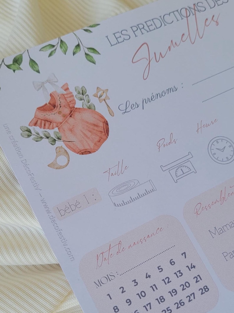 Lot de 6 Cartes de prédictions Jumeaux- Pronostics bébé - Jeu Baby Shower Gender Reveal imagem 10