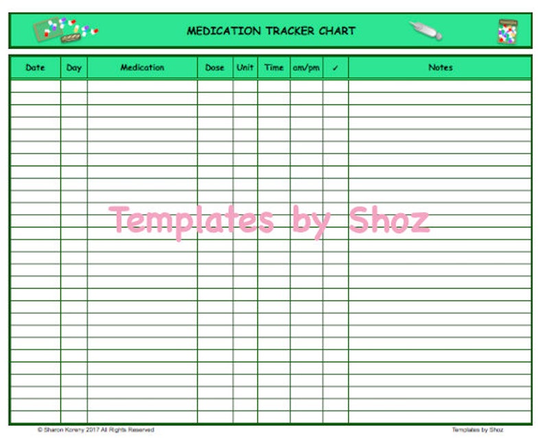 Medication tracker chart printable pdf file etsy