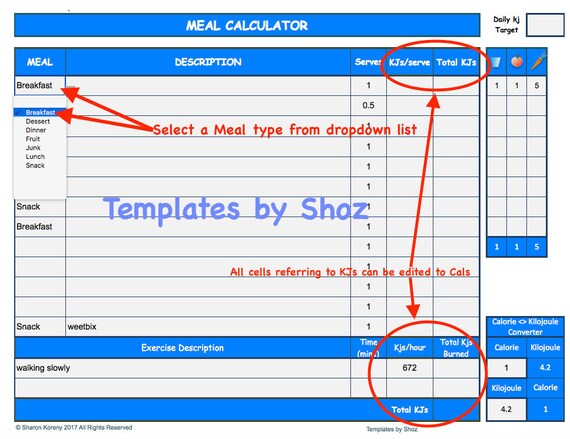 Calorie Kilojoule Converter Chart