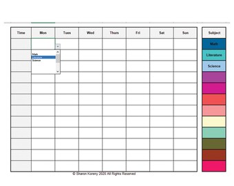 School Timetable Excel Xlsx File With Auto Colour Fill Etsy Finland
