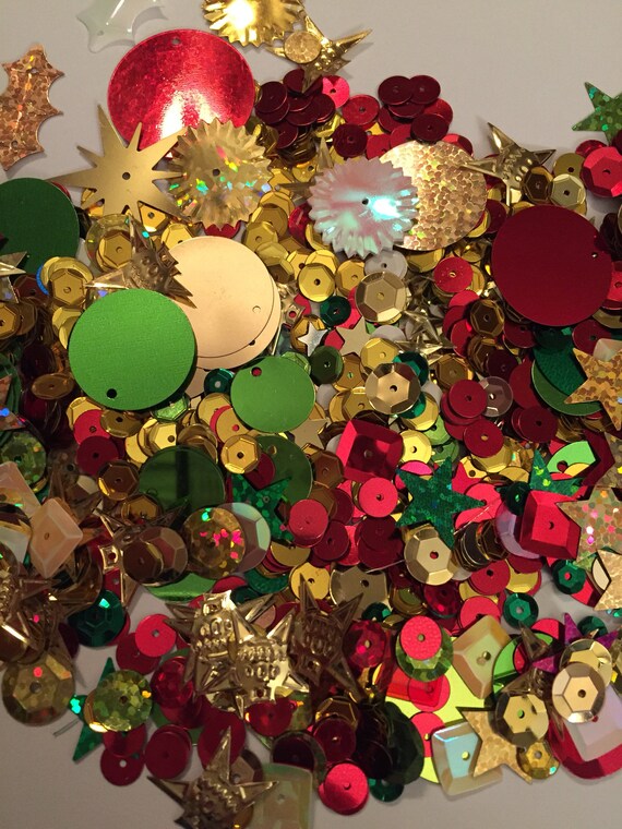Free Shipping Red Gold Green Christmas Sequin Mix Shaker Card Etsy