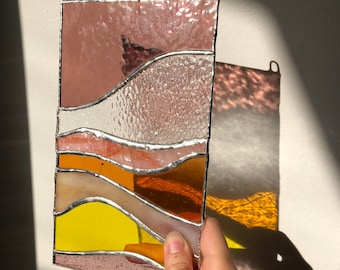 Handmade Stained Glass Wave Suncatcher | Modern Abstract Window Art