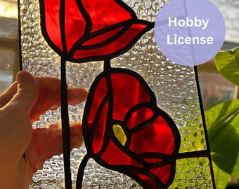 Poppy Flower Suncatcher | Stained Glass Pattern Design | PDF & PNG Digital Download | Hobby License