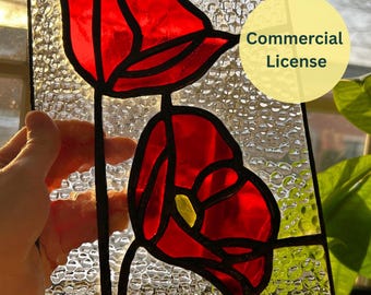 Poppy Flower Suncatcher | Stained Glass Pattern Design | PDF & PNG Digital Download | Commercial License