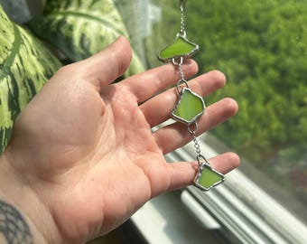 Stained Glass Suncatcher | Handmade Glass Ginkgo Leaf Chain | Botanical Window Decor | Plant Lover Gift