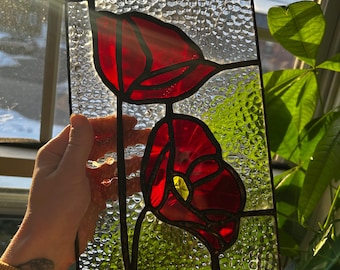 Stained Glass Poppy Suncatcher | Handmade Glass Art | Custom Colors Available