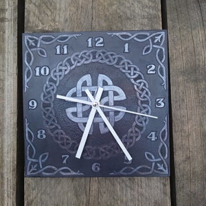 Celtic Black Leather Hand embossed and Hand Painted Clock