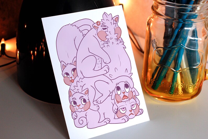 Cats illustrated A6 postcard
