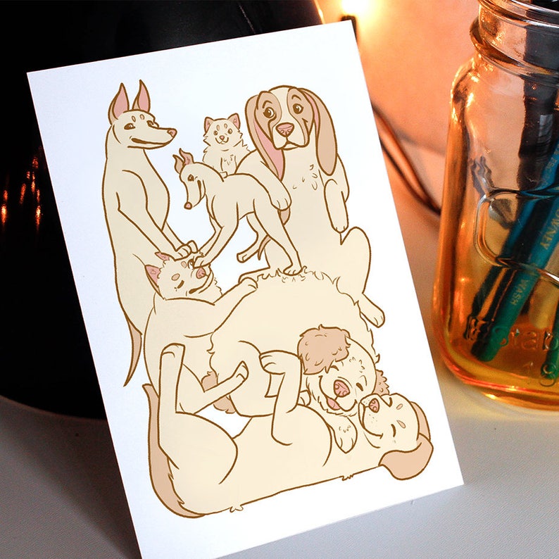 Dogs illustrated A6 postcard