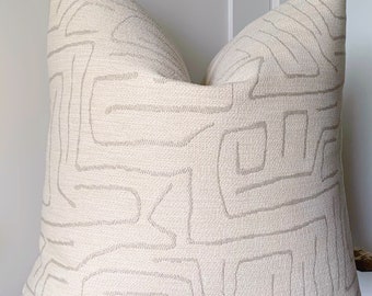 Swoosh Modern Graphic Outdoor Pillow Cover Double Sided Cream + Soft Grey Pillow Cover | Curvy Line Neutral Decor pillow