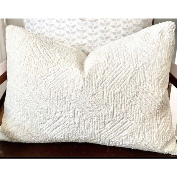 Neutral Decor Textural Pillow Cover | Boho Modern Pillow | Lumbar Pillow | Doublesided | Ivory Off white throw pillow |Cream Chenille