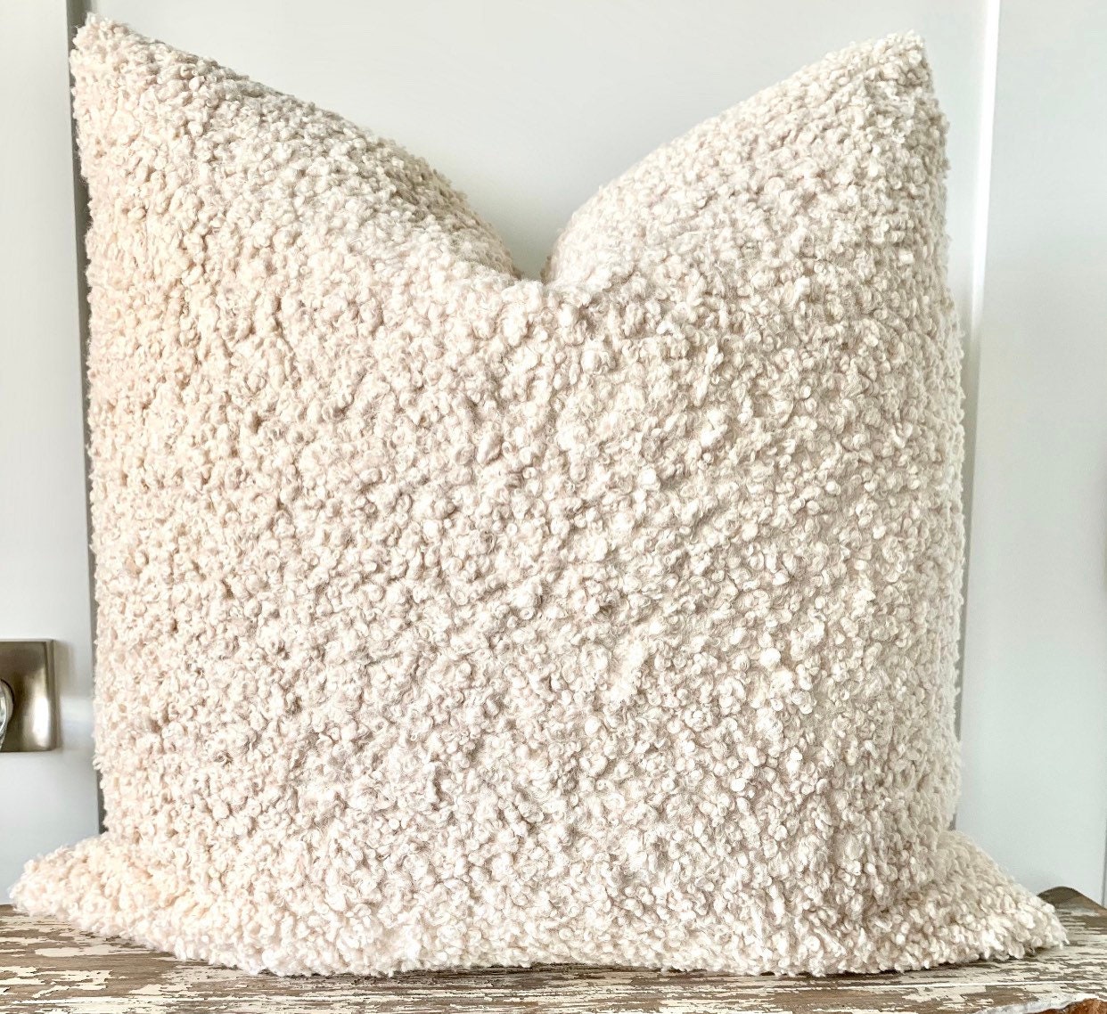 Soft Fluffy Sherpa Throw Pillow Decorative Cushion, Beige, 18 x 18