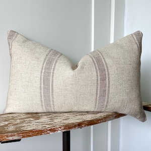 Lilac Striped Linen Pillow Cover: Purple Boho Rustic Neutral Decor