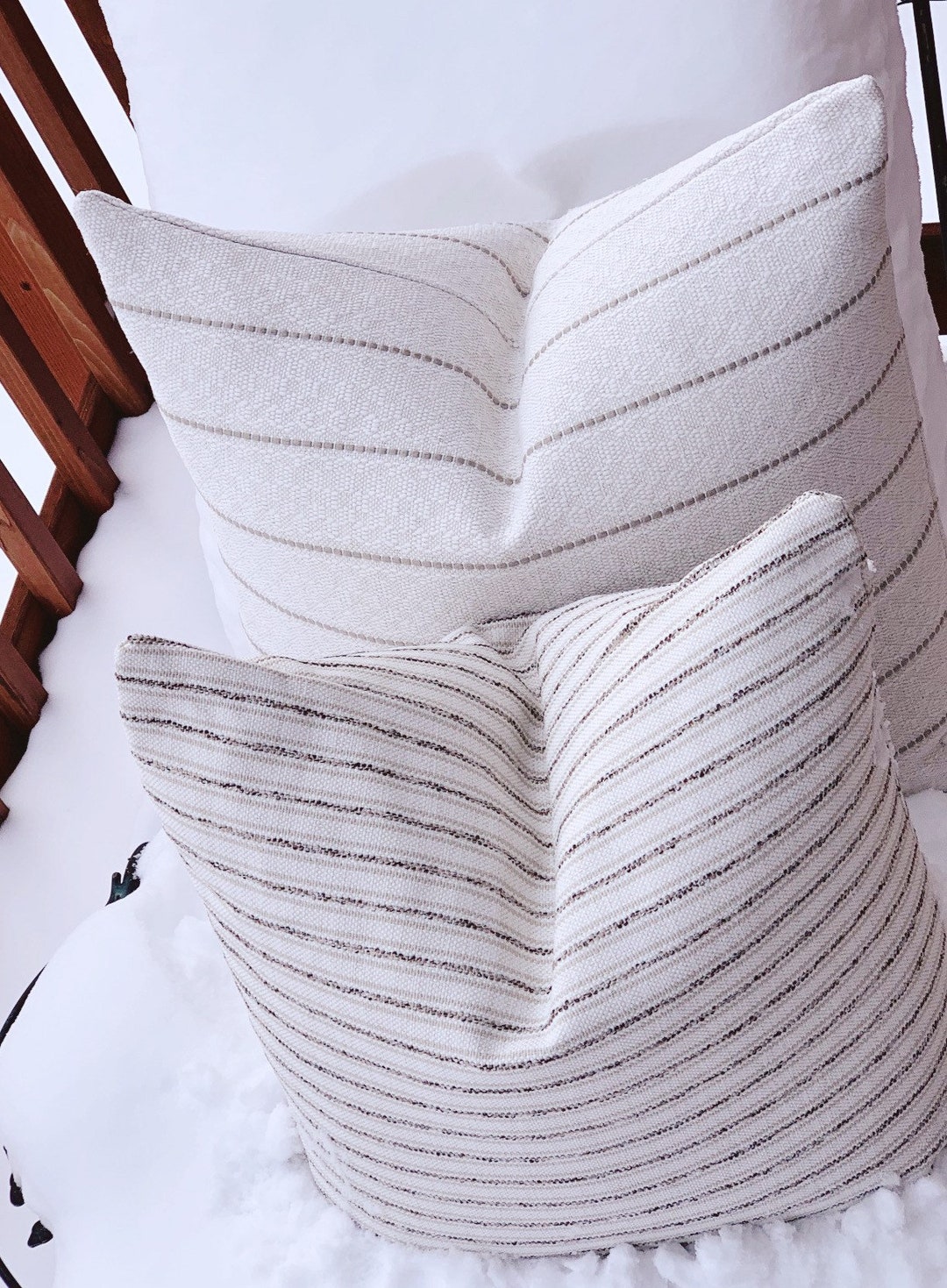 Outdoor Pillows Double Sided Gray & White Pillow Cover striped Neutral