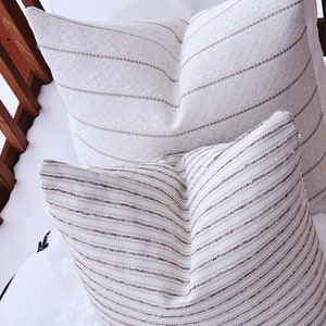 Striped Outdoor Pillow Cover: Neutral Woven Decor, Double Sided