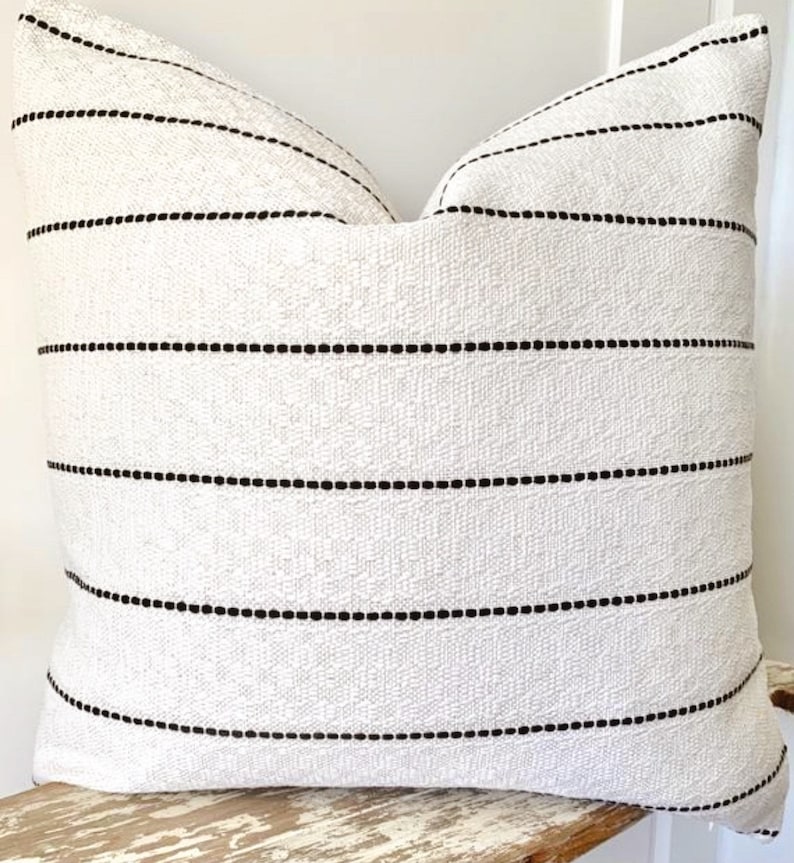 Outdoor Pillows Double Sided Black & White Pillow Cover striped Neutral Decor High Performance Patio Pillow Cover Black