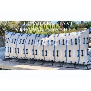 Navy Blue Outdoor Pillow Cover: Beige Fringed Dash Design