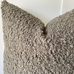 Gray Bouclé Pillow Cover: Modern Minimalist Faux Sherpa