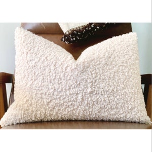 Boucle Pillow Cover 14”x20” Lumbar | Modern & Minimal Pillow | Cream Linen Back | Teddy Bouclé Look | Sherpa Throw Pillow | Mud cloth mixer