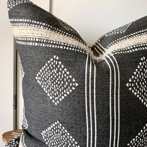 Indoor outdoor Pillow Cover Double Sided Charcoal Gray / Black + Natural  Pillow | Diamond & stripe | Neutral Decor High Performance pillows