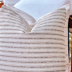 Striped Outdoor Pillow Cover: Woven Neutral Decor, High-Performance White, Black, Beige