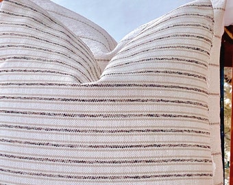 Outdoor Pillow Striped Double Sided Off white cream + black + Natural  Pillow Cover |Woven stripe | Neutral Decor High Performance pillows