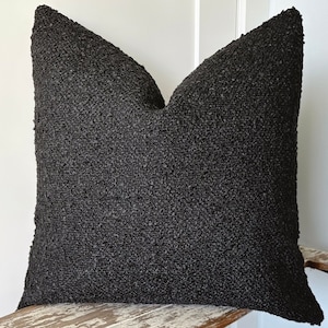 Black Boucle Throw Pillow Cover: Neutral Modern Decor, Recycled Poly