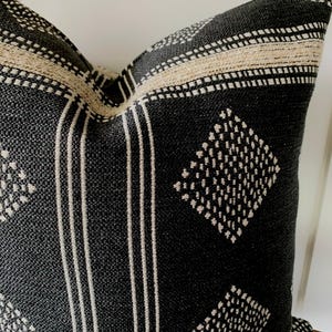 Double Sided Outdoor Pillow Cover: Charcoal Gray Black Diamond Boucle Stripe