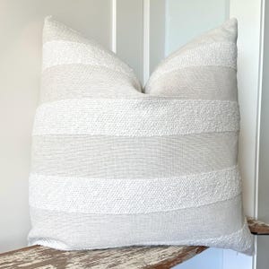 Boucle Striped Pillow Cover: Neutral Chenille, Indoor Outdoor Decor