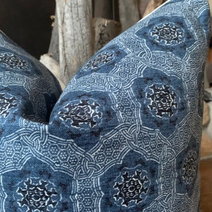 Indigo & White Boho Pillow Cover | Modern Rustic | Woven Cotton and Linen Pillow