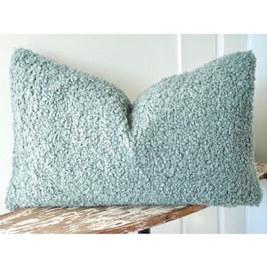 Aqua Boucle Pillow Cover: Modern Coastal Sherpa Throw Pillow Seaglass Blue