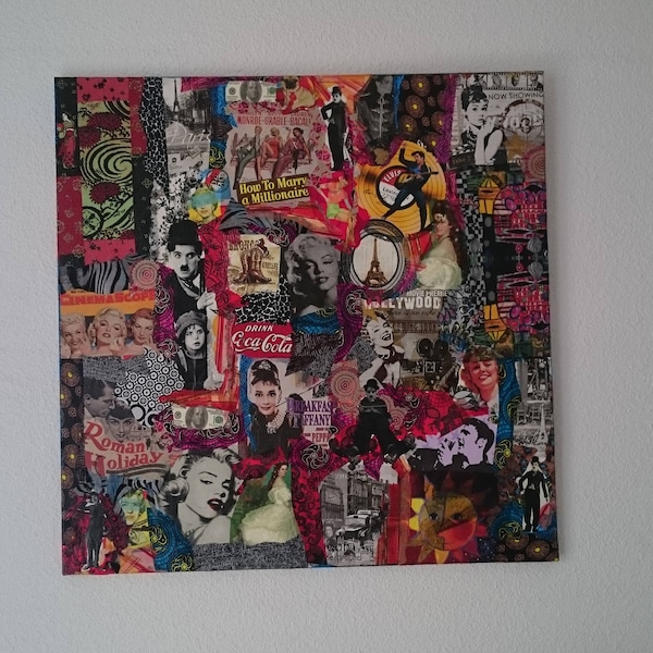 Tableau collages papiers sur toile "Movies"