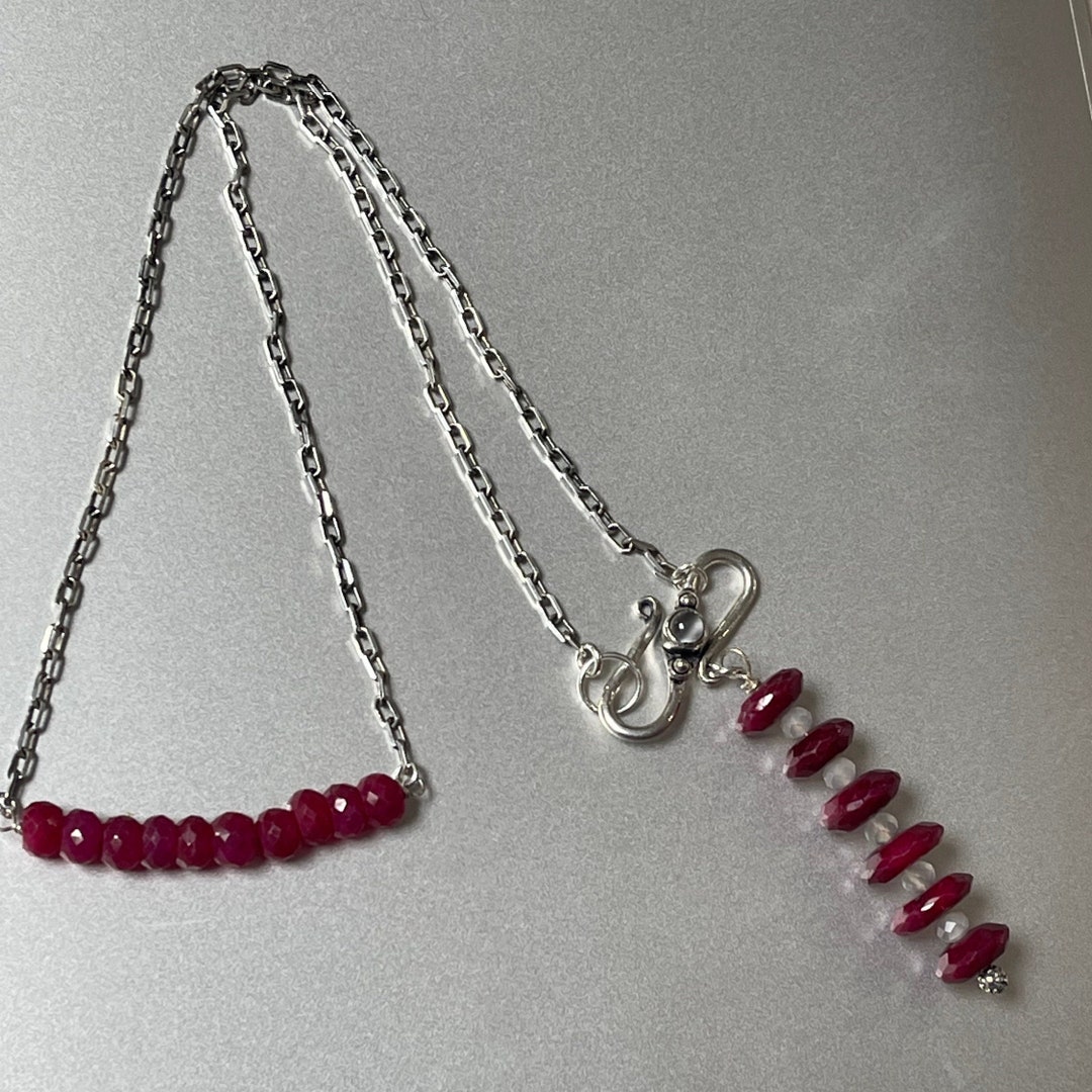 Red Ruby Necklace~ Sterling Silver Necklace~ Diamond Cut Sterling ...
