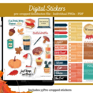 Writing Digital Planner Digital Stickers for GoodNotes- NaNoWriMo Fall stickers for authors