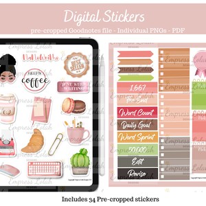 Writing Digital Planner Digital Stickers for GoodNotes- NaNoWriMo stickers for authors Preptober