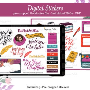 Writing Digital Planner Digital Stickers for Goodnotes- NaNoWriMo stickers for authors
