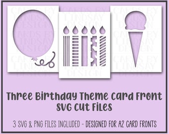 3 Birthday Themed A2 Card Fronts Digital SVG & PNG Files