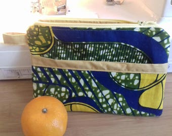 Blue/green/yellow African print/Ankara purse/pouch/makeup bag