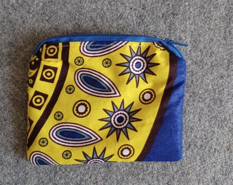 Yellow multi African wax print/Ankara purse/pouch/makeup bag